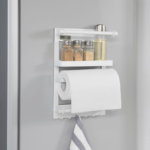 Sobuy® Frg247-K-W Étagère À Suspendre Pour Réfrigérateur Étagère À Épices En Metal Avec Chrochets - Magnétique Blanc L26cmxp8cmxh34cm