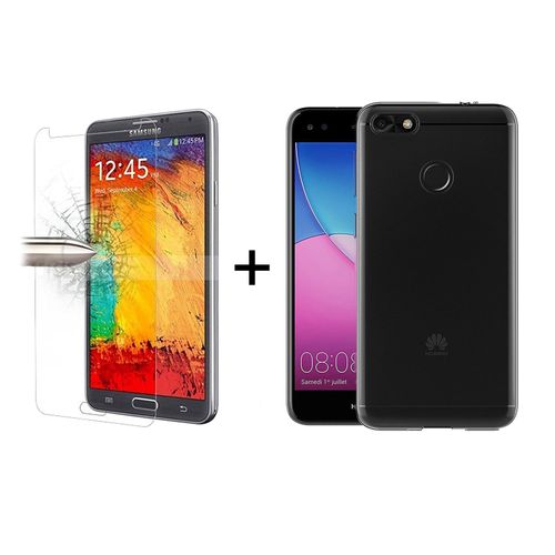 Tboc® Pack: Coque Gel Tpu Transparent + Protecteur D'écran En Verre Trempé Pour Huawei Y6 Pro (2017) - P9 Lite Mini (5.0 Pouces) - Silicone Ultra Mince Étui Housse. Protecteur Résistant Aux Chocs