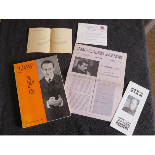 Bizarre N°39-40 : Les Vies Parallèles De Boris Vian + Revue Associé À La Revue + Feuilet + Enveloppe Et Lettre Du Collège De La Pataphysique - 1966