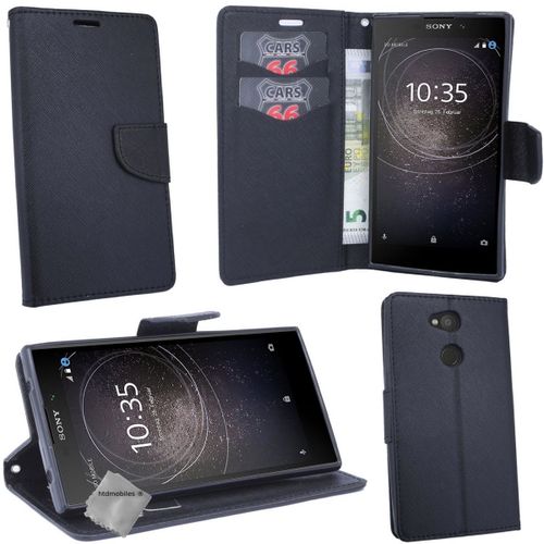 Housse Etui Coque Pochette Portefeuille Pour Sony Xperia Xa2 + Verre Trempe - Noir / Noir