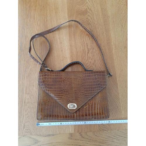 AM355. Sac cartable cuir vintage façon croco