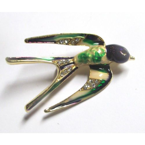 Broche Hirondelle 3d Rockabilly Verte Idéal Pin Up Retro Vintage