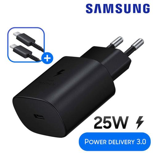 25W Origine Chargeur Secteur Adaptateur Noir Prise USB-C Charge Rapide + Cable Cordon Type-C Original Pour Samsung Galaxy A15 A25 A35 A53 A54 A55 S20 S21 S22 S23 S24