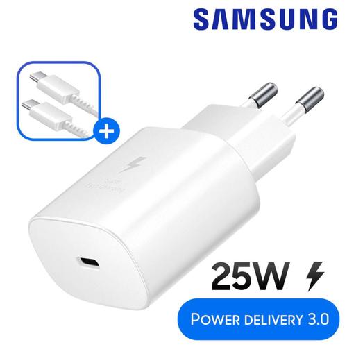 25W Origine Chargeur Secteur Adaptateur Blanc Prise USB-C Charge Rapide + Cable Cordon Type-C Original Pour Samsung Galaxy A15 A25 A35 A53 A54 A55 S20 S21 S22 S23 S24