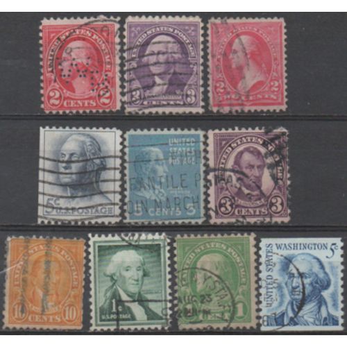 Etats Unis: Lot De 10 Timbres, Tous Différents Représentant Les Présidents Des Usa.