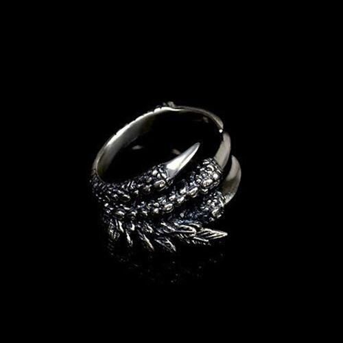 Anneau Bague Dragon Aigle Buse Métal Couleur Argenté Taille Réglable - Punk Gothique Étoile Griffe Dragon