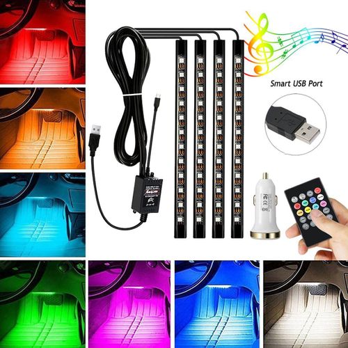 Ambother Led Néon Ruban 12v Usb Allume Cigare Multicouleur Auto Musique Contrôle