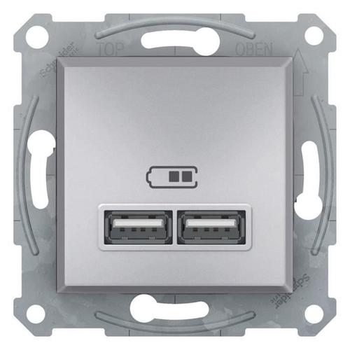 Prise chargeur 2 x USB 2,1A aluminium Schneider Asfora EPH2700261