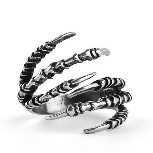 Anneau Bague Dragon Aigle Buse Métal Couleur Argenté Taille Réglable - Punk Gothique Étoile Griffe Dragon