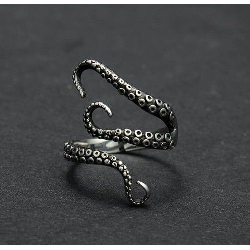 Anneau Bague Octopus Métal Couleur Argenté Taille Réglable - Punk Gothique Étoile Griffe