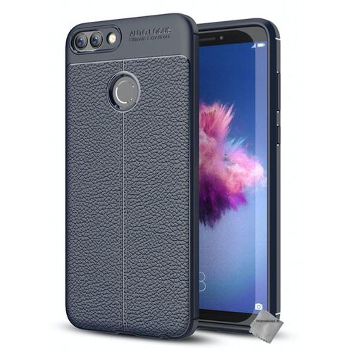 Housse Etui Coque Silicone Gel Simili Cuir Pour Huawei P Smart + Verre Trempe - Bleu Fonce