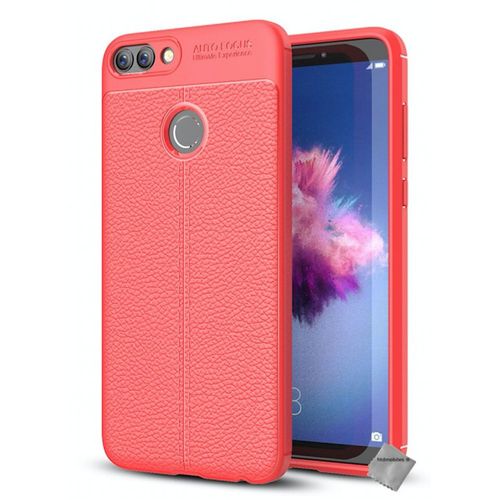 Housse Etui Coque Silicone Gel Simili Cuir Pour Huawei P Smart + Verre Trempe - Rouge