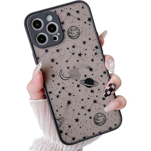 Coque De Protection Pour Iphone 13 Pro (6,1 Pouces) - Motif Planète Ciel Étoilé - Anti-Rayures Étui Arrière Rigide Givré Avec Pare-Chocs En Silicone Antichoc, Ciel Noir