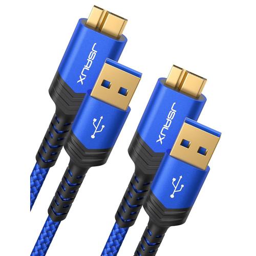 Lot de 2 câbles USB 3.0 pour disque dur externe 3,0 m + 3,3 m USB A mâle vers Micro B Compatible avec Toshiba, WD, Seagate Hard Drive, Samsung Galaxy S5, Note 3, Note Pro 12.2 ect 3.3 feet bleu