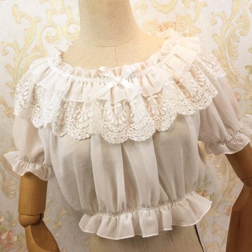Top Blanc Haut Veste T Shirt Pull Victorien Lolita Dentelle Médiévale Bustier