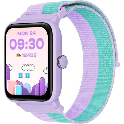 Montre Connectée Enfant, Montre Digitale Tactile Fille Avec Podomètre, Cardiofrequencemètre, Étanche 5 Atm, Moniteur De Sommeil, Réveil, Jeux De Puzzle Pour Âgés 3 À 14 Ans, Nylon