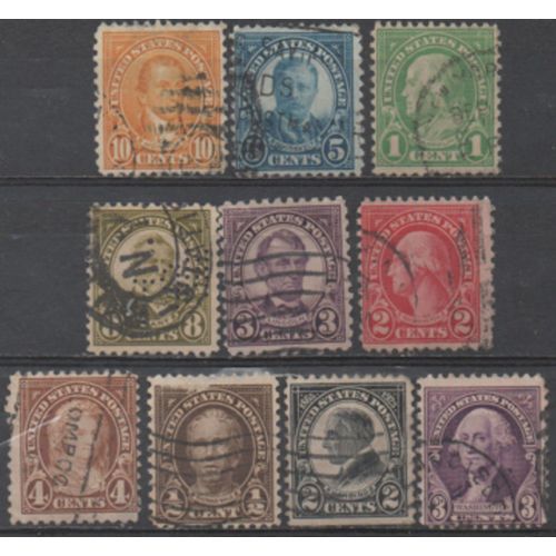 Etats Unis:Lot De 10 Timbres Représentant Les Présidents Des U.S.A.