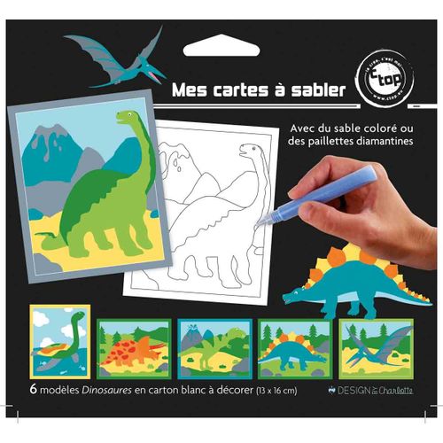 Cartes Sable Ou Paillette Dinosaures X 6 Pièces Activités Enfant