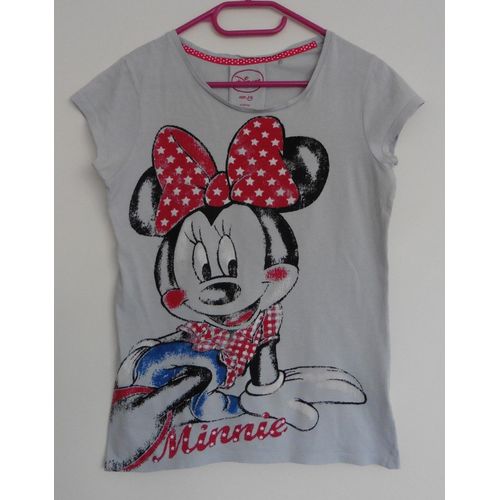 T-Shirt Gris Pale. Décor Minnie. Disney. Coton. Taille 16 Ans