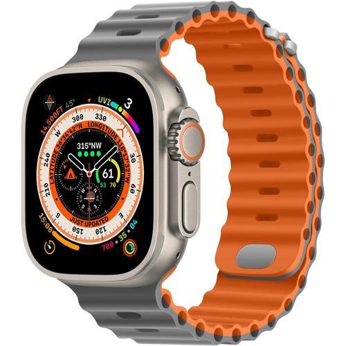 Compatible Avec Bracelet Apple Watch 49mm 45mm 44mm 42mm, Bracelet En Silicone Avec Boucle Compatible Pour Apple Watch Ultra 2 Ultra Série 9 8 7 Se 6 5 4 3 2 1, Gris Orange