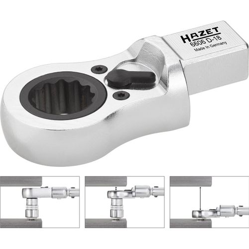 Hazet Clé polygonale à cliquet enfichable - Carré femelle 14 x 18 mm - Profil à 12 pans extérieurs - Taille: 18 - Longueur totale: 81 mm - 6606D-18
