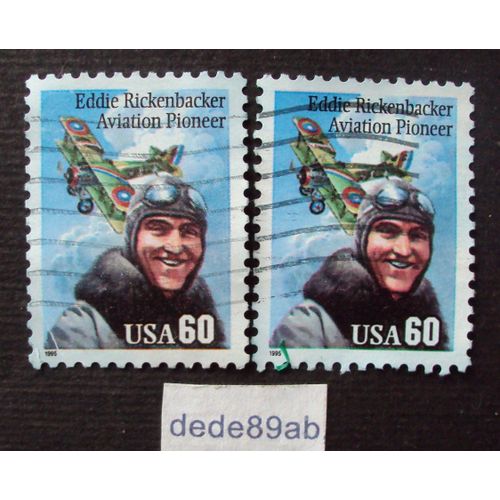 Etats-Unis.. 2 Timbres 60 U S A . Eddie Rickenbacker - Aviation Pioneer . Oblitérés Used Stamp.