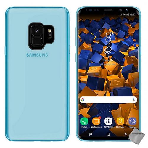 Housse Etui Coque Pochette Silicone Gel Fine Pour Samsung Galaxy S9 + Verre Trempe - Bleu