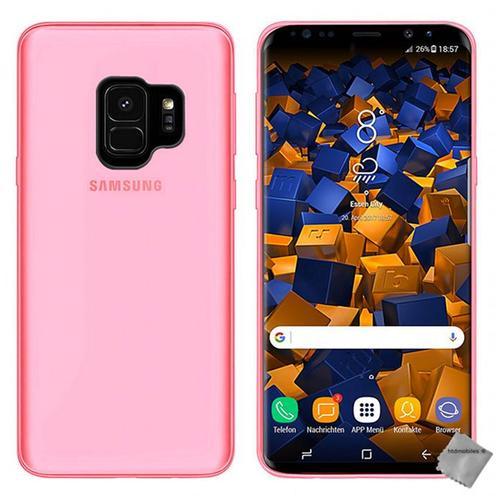 Housse Etui Coque Pochette Silicone Gel Fine Pour Samsung Galaxy S9 + Verre Trempe - Rose