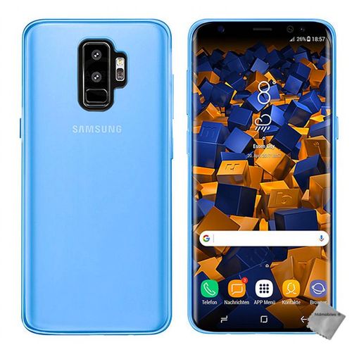 Housse Etui Coque Pochette Silicone Gel Fine Pour Samsung Galaxy S9 Plus + Verre Trempe - Bleu