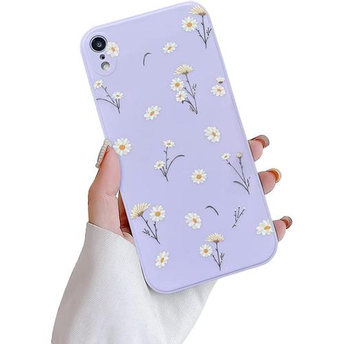 Compatible Coque Iphone Xr Mignon Motif Fleur Daisy Design Silicone Vintage Floral Pour Femme Fille Doux Tpu Anti-Rayures Étuis De Protection - Mauve