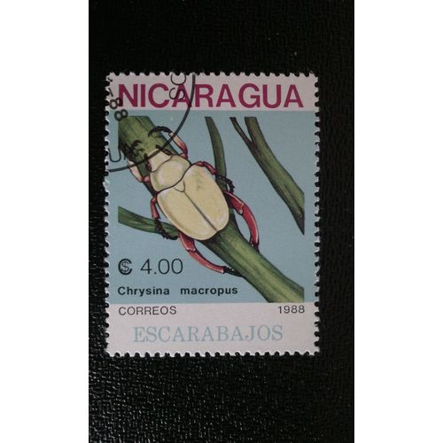 Timbre Nicaragua ( Yt 1512 ) 1988 Chafer Des Feuilles Brillantes (Chrysina Macropus)