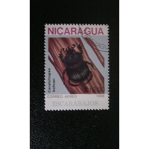 Timbre Nicaragua ( Yt Pa 1259 ) 1988 Scarabée   (Ceratrupes Bolivari)