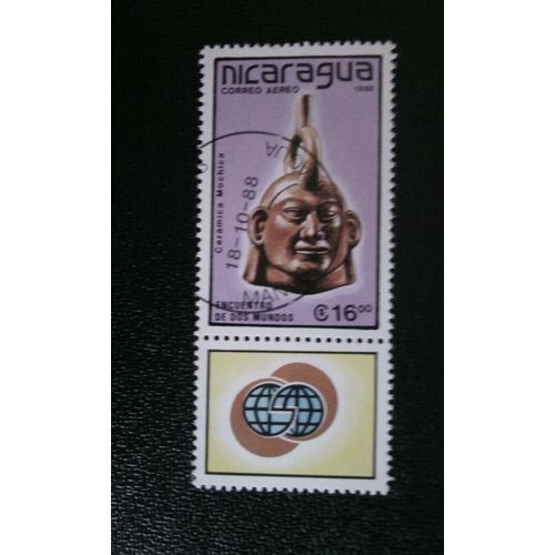 Timbre Nicaragua ( Yt Pa 1254 ) 1988 Tête En Céramique Mochica
