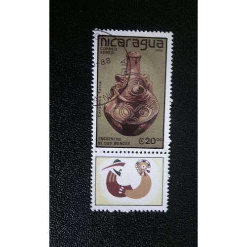 Timbre Nicaragua ( Yt Pa 1255 ) 1988 Vase En Céramique Taina