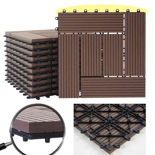 11x Carreau Wpc Rhone, Carrelage Balcon/Terrasse, Optique Bois À 30x30cm = 1m² Premium, Café Décalé