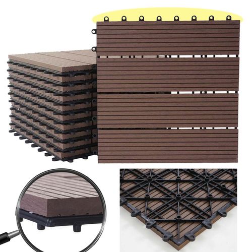 11x Carreau Wpc Rhone, Carrelage Balcon/Terrasse, Optique Bois À 30x30cm = 1m² Premium, Café Linéaire