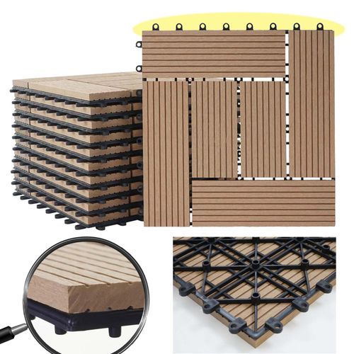 11x Carreau Wpc Rhone, Carrelage Balcon/Terrasse, Optique Bois À 30x30cm = 1m² Premium, Teck Décalé