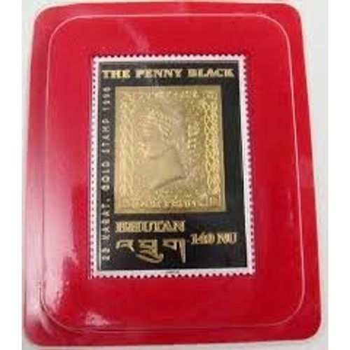Timbre The Penny Black, Bhutan 140 Nu, 22 Karat