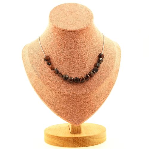 Collier 15 Perles Oeil De Tigre Rouge Du Brésil. Chaine En Acier Collier Femmes, Hommes. Taille Personnalisable.
