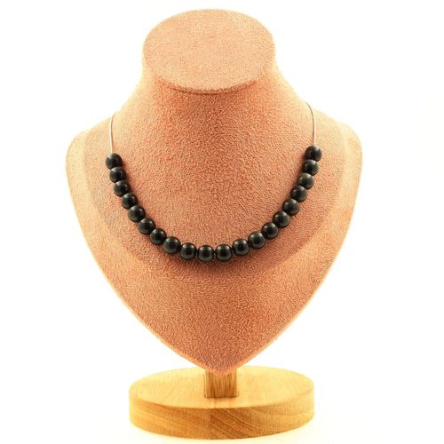 Collier 20 Perles Obsidienne Noire 8 Mm. Chaine En Acier Inoxydable Collier Femmes, Hommes. Taille Personnalisable.