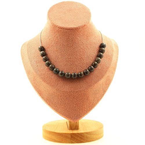 Collier 15 Perles Obsidienne Flocon De Neige Marron 8 Mm. Chaine En Collier Femmes, Hommes. Taille Personnalisable.