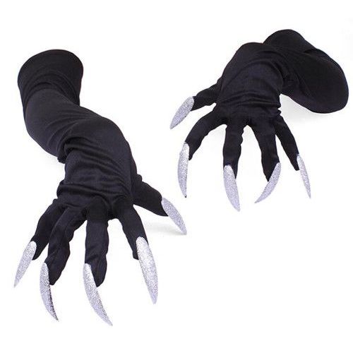 Paire De Gants Griffes Noir Moulant Cosplay Hollowen Long Ongle Sorcière