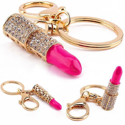 Bijoux De Sac Rouge À Lèvre Rose Femme Tendance Mode Porte Clef Or