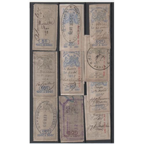 France: Lot De 10 Timbres Fiscaux D'enregistrement Domaines De 5c,10c, 15c, 20c, 30c, 50c, 60c, 1f, 1,05f, 2f.