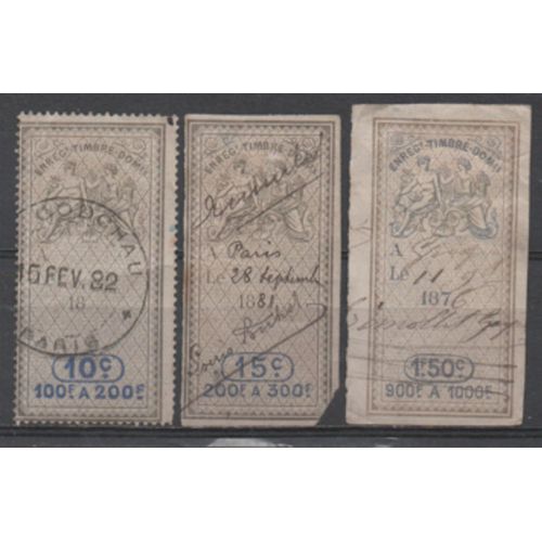 France: Lot De 3 Timbres Fiscaux D'enregistrement Domaines De 10c, 15c, 1,50f.