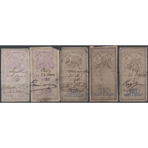 France: Lot De 5 Timbres Fiscaux D'enregistrement Domaines De 10c, 15c, 30c, 50c, 1,50f.