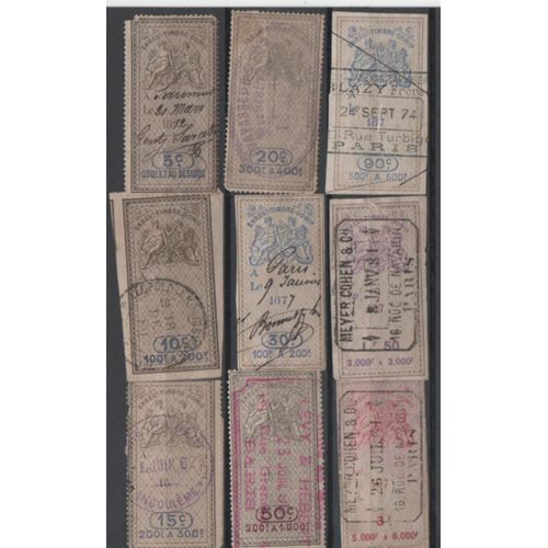 France: Lot De 9 Timbres Fiscaux D'enregistrement Domaines De 5c, 10c, 15c, 20c, 30c, 50c, 90c, 1,50f, 3f.
