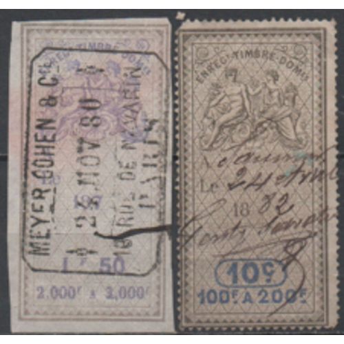 France: Lot De 2 Timbres Fiscaux D'enregistrement Domaines De 10c Et 1,50f.