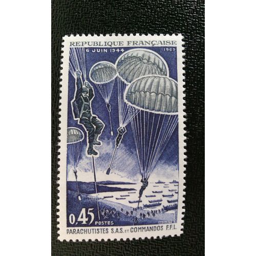 Timbre France ( Yt 1603 ) 1969 Atterrissage Commandos Sas Et Parachutistes Ffl - 6 Juin 1944