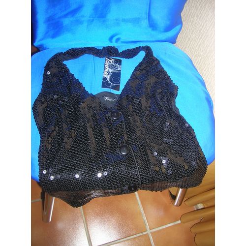 Top De Soirée Toumaï Pailleté Dos Nu Viscose Taille 2 Noir